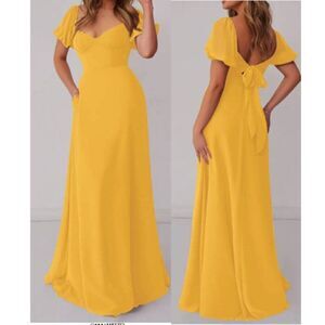 AZAZIE Barbie Women's Formal Chiffon Dress Maxi Party Gown Marigold Size 8